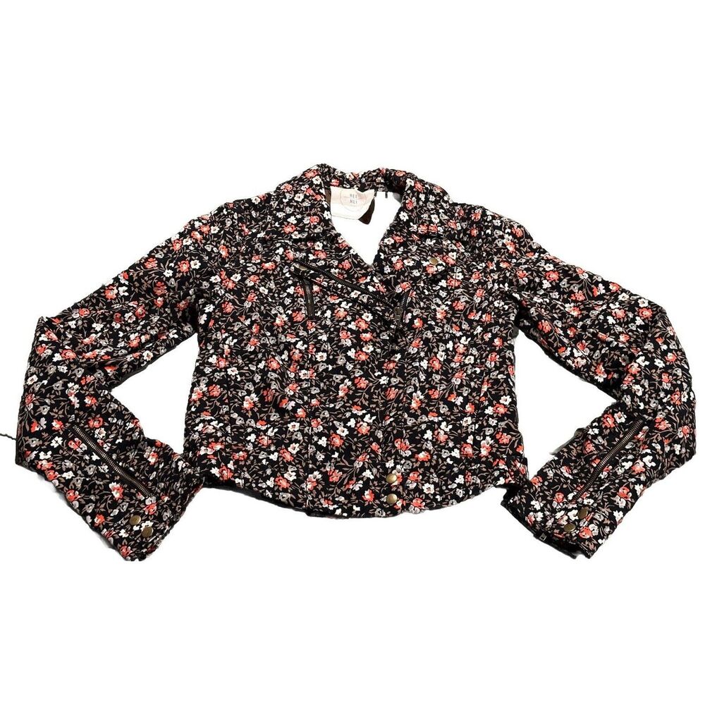Hei Hei Jacket Womens US 2 Tinsley Floral Moto Zip Cropped Fitted Anthropologie